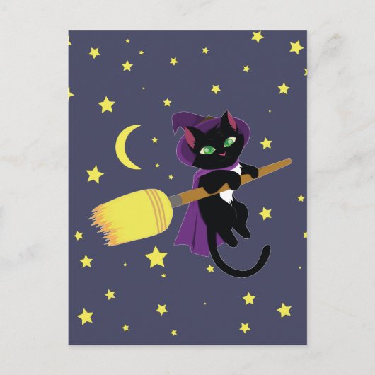 魔女飛んでいる猫 ポストカード (正面)