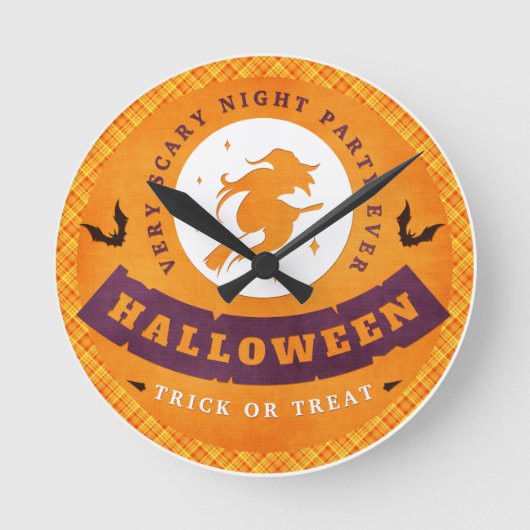 魔女飛んでいる非常に怖いハロウィーン ラウンド壁時計 (正面)