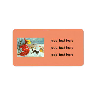 魔女飛んでいる黒猫フクロウこうもり雪 ラベル