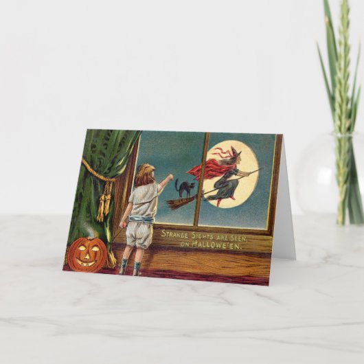 魔女飛んでいる黒猫フルムーンカボチャ カード (正面)