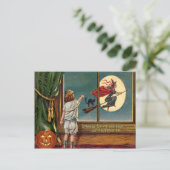 魔女飛んでいる黒猫フルムーンカボチャ ポストカード (スタンド正面)