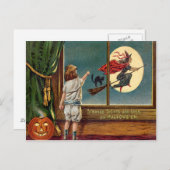 魔女飛んでいる黒猫フルムーンカボチャ ポストカード (正面/裏面)