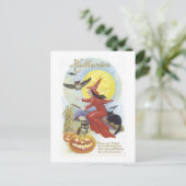 魔女飛んでいる、こうもり、ネコ、フクロウ月 ポストカード (スタンド正面)