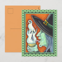 魔女食べの叫び声アイスクリームコーン、ハロウィーン シーズンポストカード