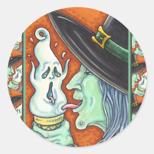 魔女食べの叫び声アイスクリームコーン、ハロウィーン ラウンドシール (正面)