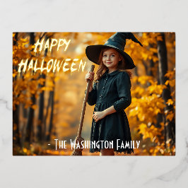 魔女魅力的をテーマにしたハロウィーン 箔招待状ポストカード