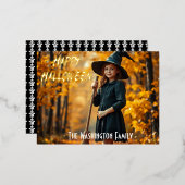 魔女魅力的をテーマにしたハロウィーン 箔招待状ポストカード (正面/裏面)