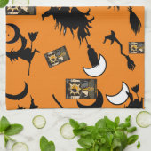 魔女魔法使い黒猫のムーンブルームスティック キッチンタオル (折り畳み)