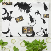 魔女魔法使い黒猫のムーンブルームスティック キッチンタオル (折り畳み)