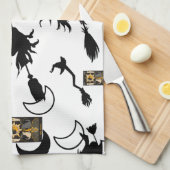 魔女魔法使い黒猫のムーンブルームスティック キッチンタオル (四つ折り)