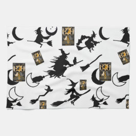魔女魔法使い黒猫のムーンブルームスティック キッチンタオル