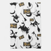 魔女魔法使い黒猫のムーンブルームスティック キッチンタオル (縦)