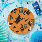 魔女魔法使い黒猫のムーンブルームスティック ペーパープレート (パーティー)