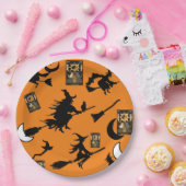 魔女魔法使い黒猫のムーンブルームスティック ペーパープレート (パーティー)