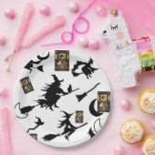 魔女魔法使い黒猫のムーンブルームスティック ペーパープレート (パーティー)