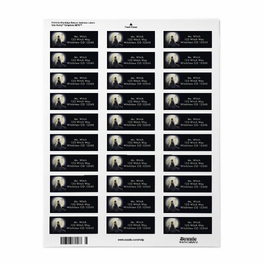 魔女黒猫と満月 ラベル (フルシート)