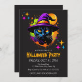 魔女黒猫コスチュームハローウィンパーティ 招待状 (正面/裏面)