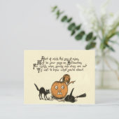 魔女黒猫ハロウィーンのカボチャのちょうちん詩 ポストカード (スタンド正面)