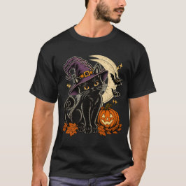 魔女黒猫ビンテージハロウィンTシャツ Tシャツ