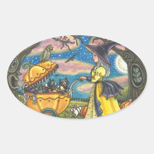 魔女黒猫ベビー乳母車シール付シート楕円形 楕円形シール (正面)