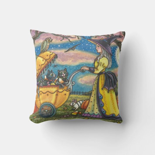 魔女黒猫ベビー乳母車ハロウィン装飾用クッション クッション (正面)