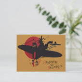 魔女黒猫飛んでいる飛行機満月 ポストカード (スタンド正面)