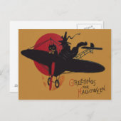 魔女黒猫飛んでいる飛行機満月 ポストカード (正面/裏面)