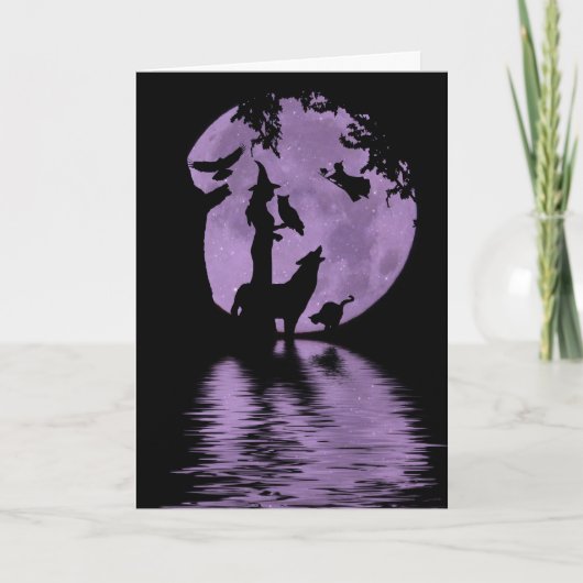 魔女、オオカミ、フクロウ黒猫のハロウィーンカード カード (正面)