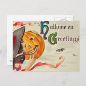 魔女&カボチャ(ヴィンテージハロウィンカード) ポストカード (正面/裏面)