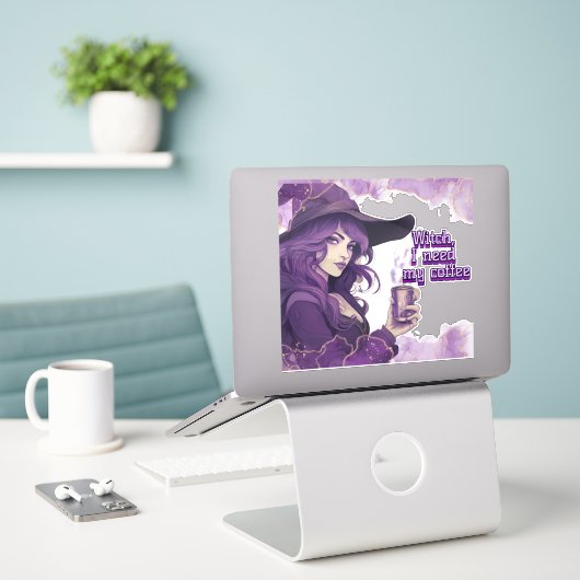 魔女、コーヒーが欲しい シール (デスク上のノートパソコン)