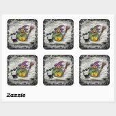 魔女、ネコ、こうもり、カボチャ、ハッピーハローウィン! スクエアシール (シート)