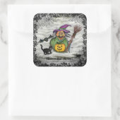 魔女、ネコ、こうもり、カボチャ、ハッピーハローウィン! スクエアシール (バッグ)