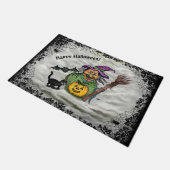 魔女、ネコ、こうもり、カボチャ、ハッピーハローウィン! ドアマット (アングル)