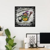 魔女、ネコ、こうもり、カボチャ、ハッピーハローウィン! ポスター (ホームオフィス)