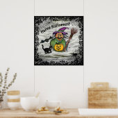 魔女、ネコ、こうもり、カボチャ、ハッピーハローウィン! ポスター (キッチン)