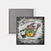 魔女、ネコ、こうもり、カボチャ、ハッピーハローウィン! マグネット (正面/裏面)