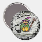 魔女、ネコ、こうもり、カボチャ、ハッピーハローウィン! マグネット (正面/裏面)