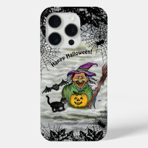魔女、ネコ、こうもり、カボチャ、ハッピーハローウィン! iPhone 15 PROケース