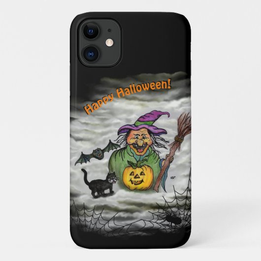 魔女、ネコ、こうもり、カボチャ、ハッピーハローウィン! Case-Mate iPhoneケース (裏面)