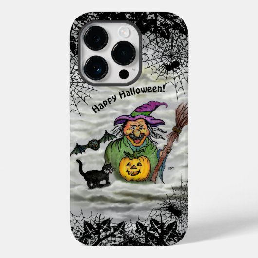 魔女、ネコ、こうもり、カボチャ、ハッピーハローウィン! Case-Mate iPhoneケース (裏面)