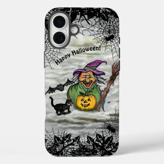 魔女、ネコ、こうもり、カボチャ、ハッピーハローウィン! Case-Mate iPhoneケース (裏面)