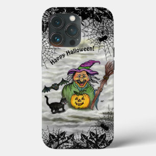 魔女、ネコ、こうもり、カボチャ、ハッピーハローウィン! iPhone 13 PROケース