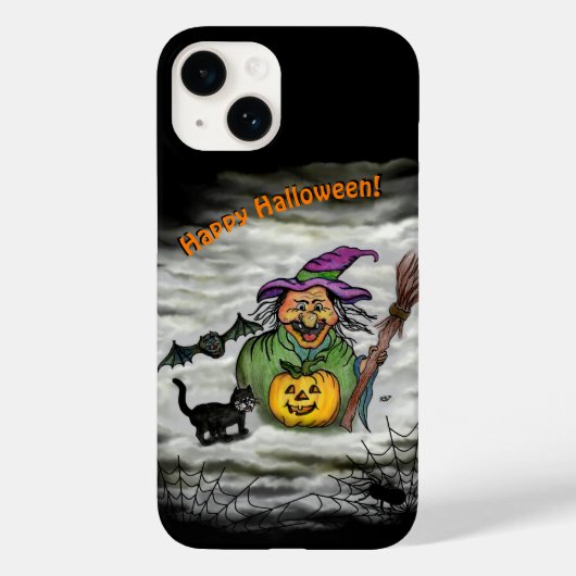 魔女、ネコ、こうもり、カボチャ、ハッピーハローウィン! Case-Mate iPhoneケース (裏面)