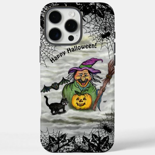 魔女、ネコ、こうもり、カボチャ、ハッピーハローウィン! Case-Mate iPhoneケース (裏面)