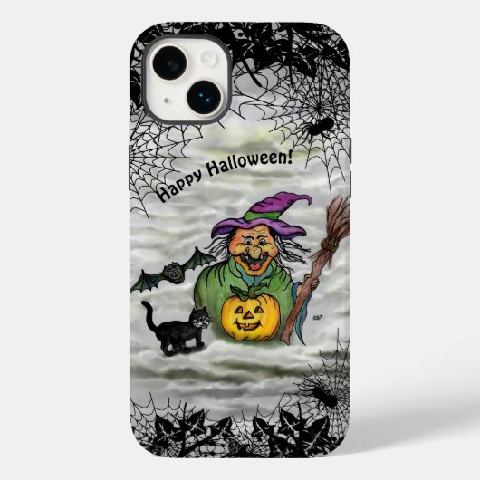 魔女、ネコ、こうもり、カボチャ、ハッピーハローウィン! Case-Mate iPhoneケース (裏面)
