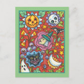 魔女、ネコ、幽霊、ハロウィンカラフルフォーク園 シーズンポストカード (正面)