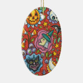 魔女、ネコ、幽霊、ハロウィンカラフルフォーク園 セラミックオーナメント (右)