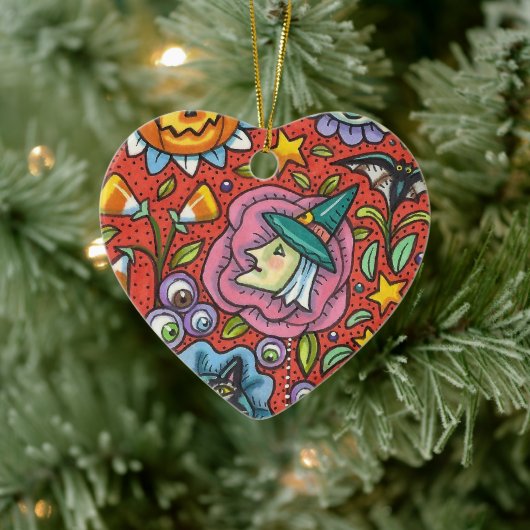 魔女、ネコ、幽霊、ハロウィンカラフルフォーク園 セラミックオーナメント (ツリー)