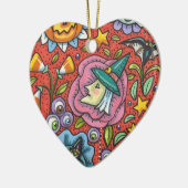 魔女、ネコ、幽霊、ハロウィンカラフルフォーク園 セラミックオーナメント (左)