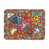 魔女、ネコ、幽霊、ハロウィンカラフルフォーク園 マグネット (横)